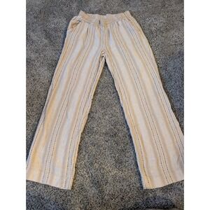 Briggs Womens Small Beige Striped Smocked Waist Straight Leg Boho Linen Pants
